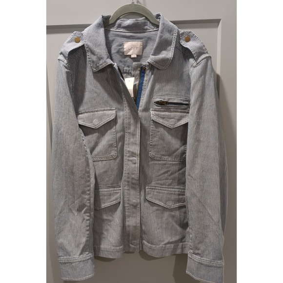 NWT Ann Taylor Loft Womens Blue White‎ Striped Military Utility Jacket XL - Picture 1 of 11